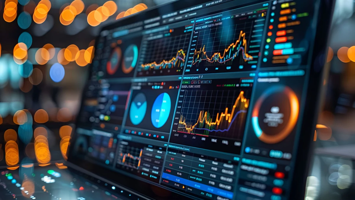 Illustration of investing, financial analysis, and business data